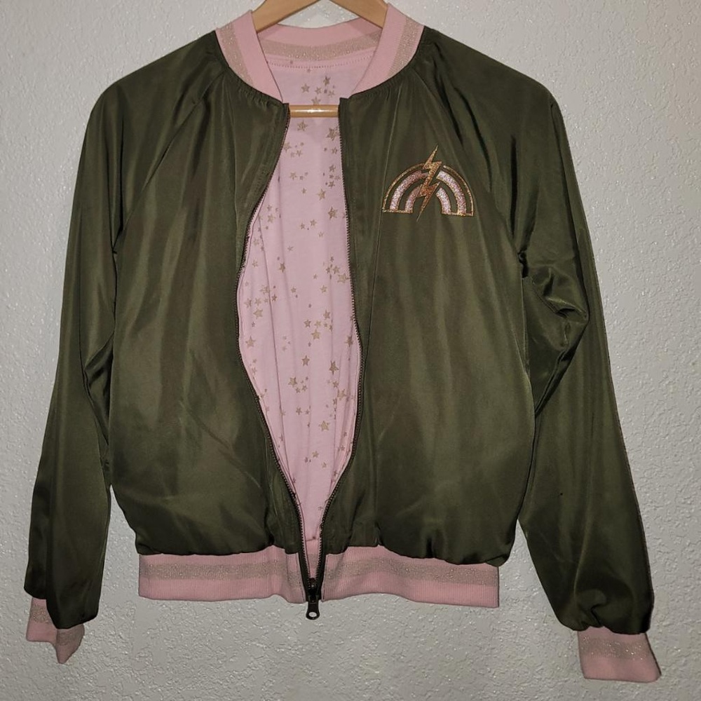 Girls green and pink lightweight fashion jacket